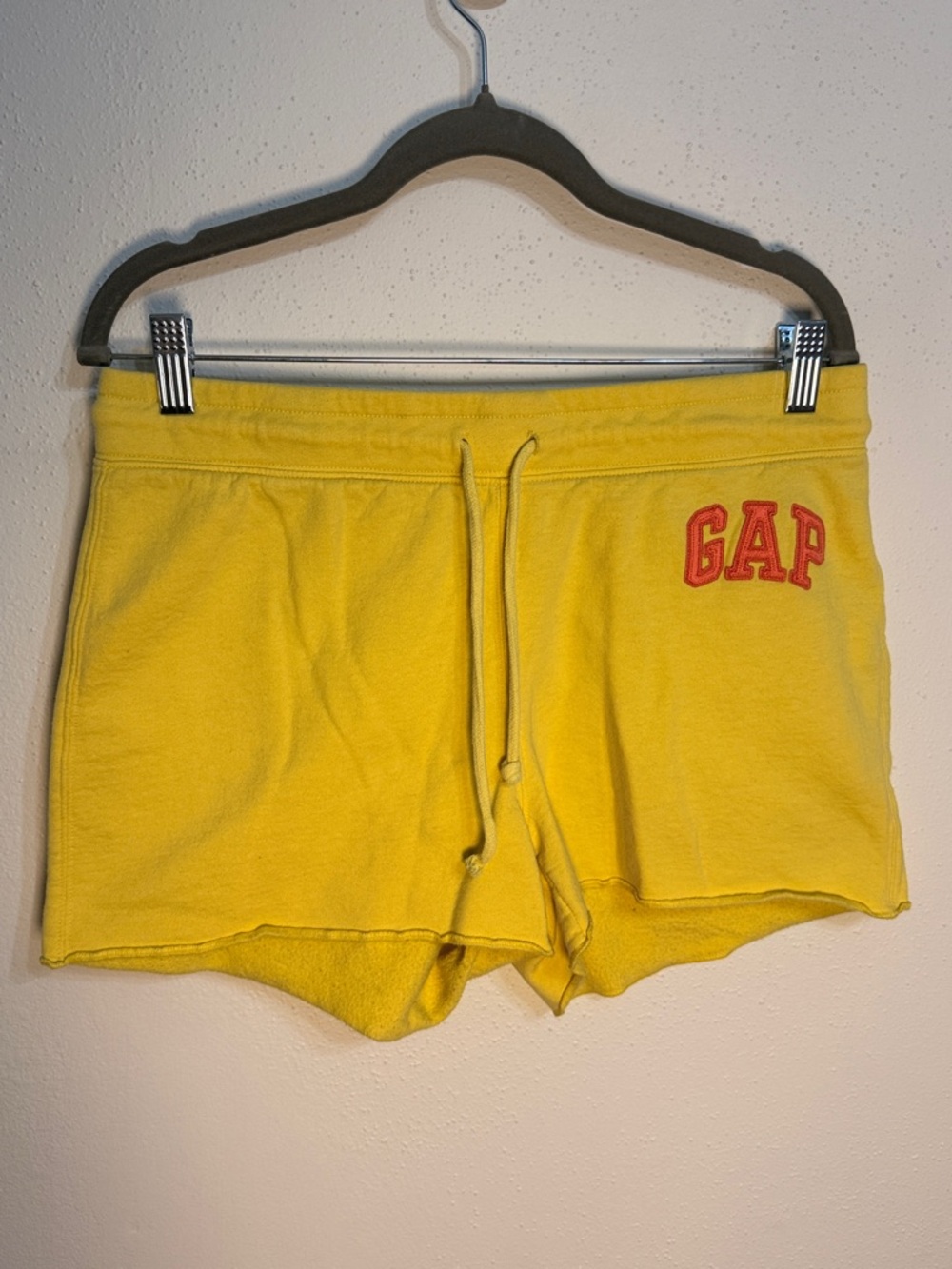 GAP Women's Bright Yellow Fleece Drawstring Shorts with Pink Logo